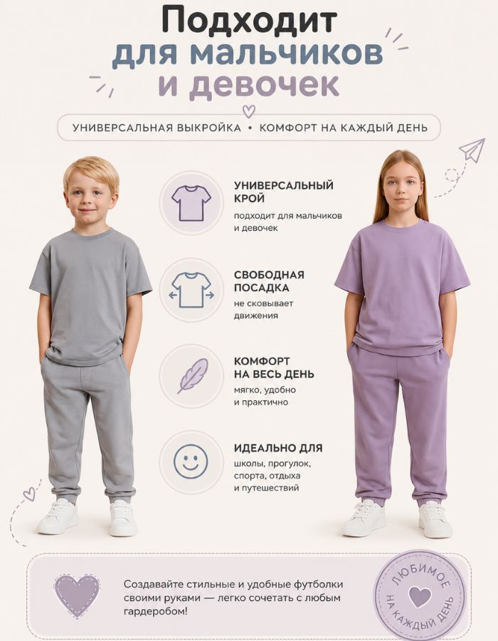 Выкройка детской футболки оверсайз Мемо